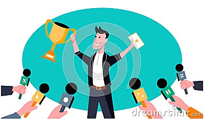 The man wins a cup. Art illustration Vector Illustration