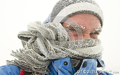 Man in winter storm Stock Photo