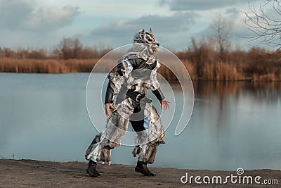 Man wolf werewolf runs. Stock Photo