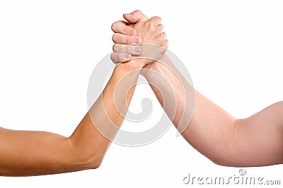 Man and woman arm wrestling Stock Photo