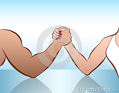 Man Woman Arm Wrestling Battle Of The Sexes Vector Illustration