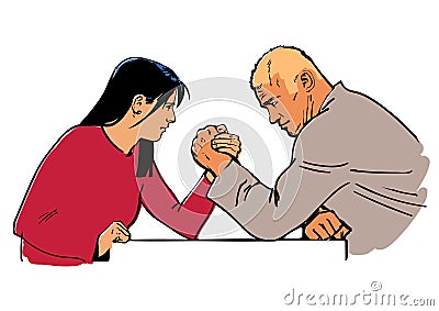 Man and woman arm wrestling. Vector Illustration