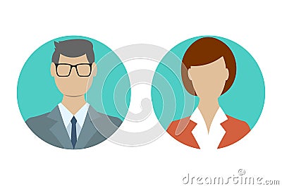 Man and woman avatar profile in flat design. Male and Female face icon. Vector illustration Cartoon Illustration