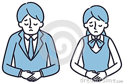 Man and woman bowing with sad face simple illustration Vector Illustration