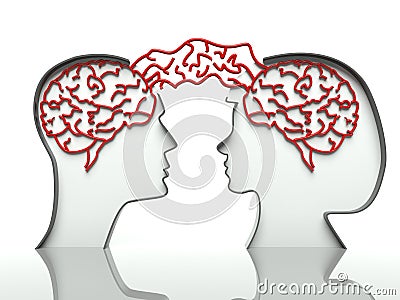 Man and woman brains, concept of communication Stock Photo