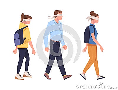 Man and Woman Character Wearing Blindfold Following Someone Trusting and Having Faith in Something Vector Set Stock Photo