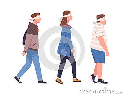Man and Woman Character Wearing Blindfold Following Someone Trusting and Having Faith in Something Vector Set Vector Illustration
