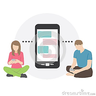 Man and woman chatting or send message via phone Vector Illustration