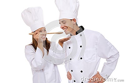 Man and Woman Chef Stock Photo