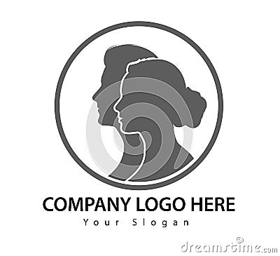 Man and woman in circle logo face to face vector. Stock Photo