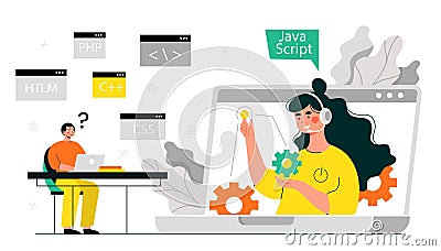 Man and woman coding Vector Illustration