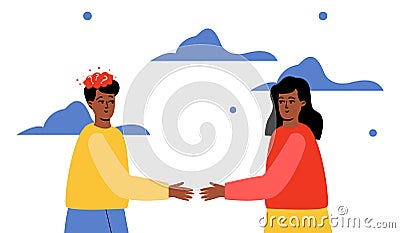 A man and a woman communicate. The concept of hidden depression Vector Illustration
