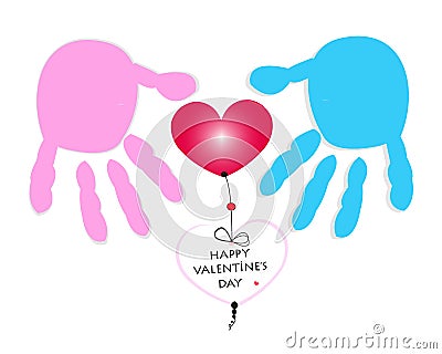 Man and woman couple hand prints and heart. Happy valentine day greeting card vector Vector Illustration