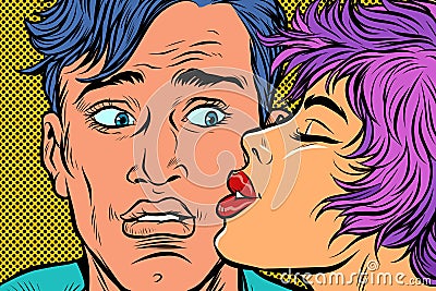 Man and woman couple kiss Vector Illustration