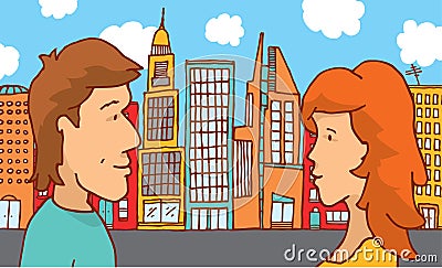 Man and woman couple meeting in the city Vector Illustration