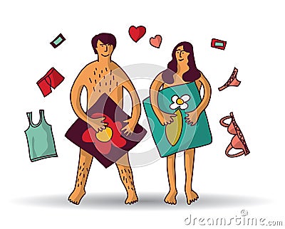 Man and woman couple naked sex relations white. Vector Illustration