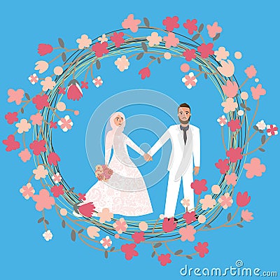 Man woman couple relationship marriage in Islam wearing head scarf hijab veil Vector Illustration