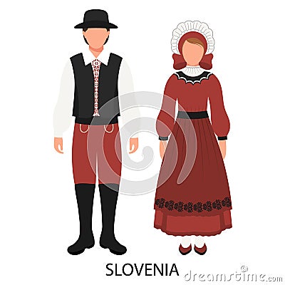 Man and woman, couple in Slovenian folk costumes. Culture and traditions of Slovenia. Illustration Vector Illustration