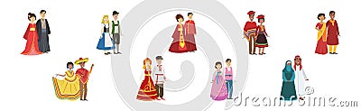 Man and Woman Couples in Folk Costume Vector Set Vector Illustration