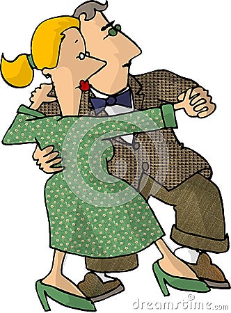 Man and woman dancing Cartoon Illustration