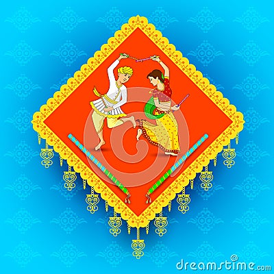 Man and woman dancing on Dandiya night Vector Illustration