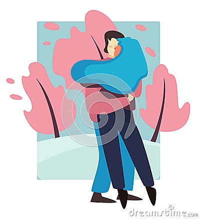 Man and woman on date kissing in park Vector Illustration