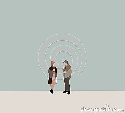Man and woman dating couple having coffee together and enjoying life on city street. Spending time together Vector Illustration