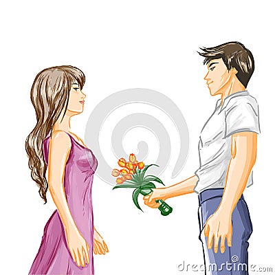 Man and woman on dating Vector Illustration
