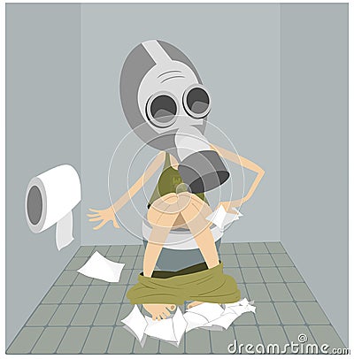 Man or a woman with diarrhea food poisoning sitting in the toilet Vector Illustration