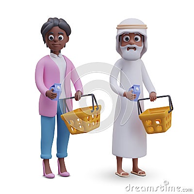 Man and woman of different faiths and races shop for groceries Vector Illustration