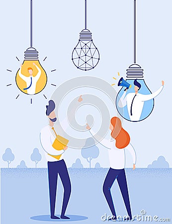 Man and Woman Discussing Creative Ideas Metaphor Vector Illustration