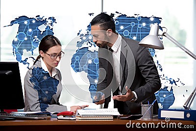 The man and woman discussing problems in globalisation concept Stock Photo