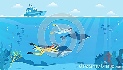 Man and woman diving vector concept Vector Illustration