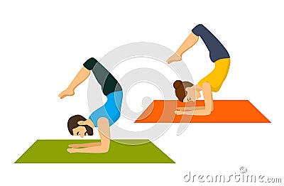 Man and woman do yoga scorpion asana, pose Stock Photo