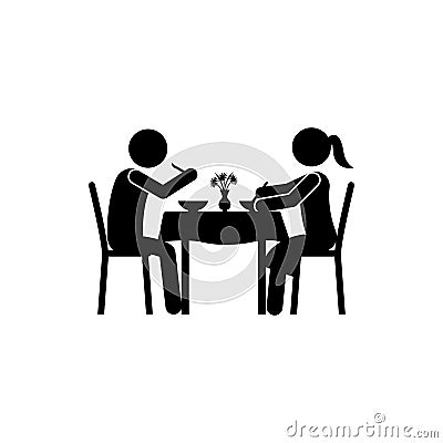 man, woman, eating in restaurant icon. Element of dinner in a restaurant illustration. Premium quality graphic design icon. Signs Cartoon Illustration