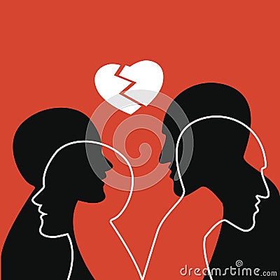 Man and woman. End of relationship. Human profile head in dialogue Vector Illustration