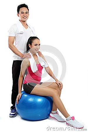 Man and woman exercise Stock Photo