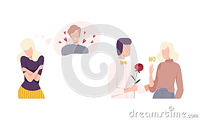 Man and Woman Experiencing Unrequited Love Feeling Vector Set Vector Illustration