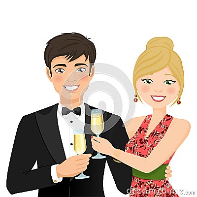 A man and a woman with fancy clothes Cartoon Illustration