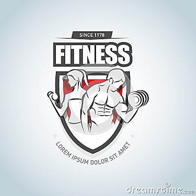 Man and woman Fitness logo template. Gym club logotype. Sport Fitness club creative concept. Vector format. Vector Illustration