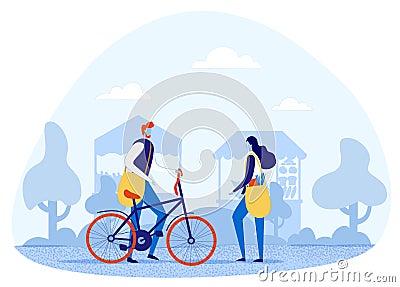 Man and Woman Friends Meeting on Street Cartoon Vector Illustration