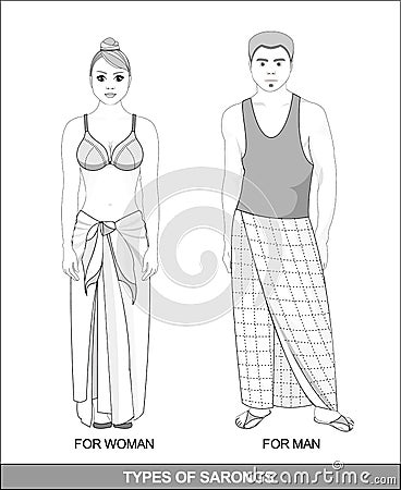 Man and a woman in full growth, sarong skirt types Vector Illustration