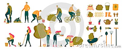 Man and Woman Gardener Animated Character Set Vector Illustration