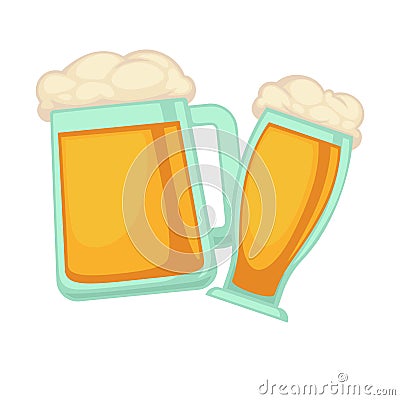 Man and woman glasses of beer with foam isolated Vector Illustration