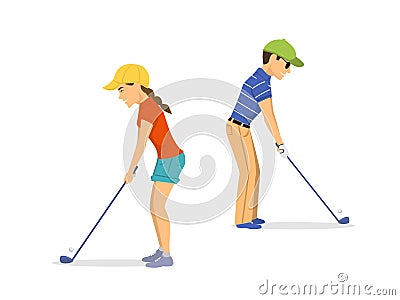 Man and woman golf players Vector Illustration