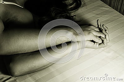Man and woman hand in sex relationship. Stock Photo