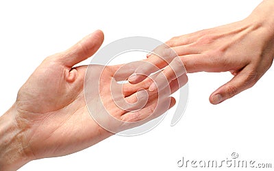 Man and woman hands touching Stock Photo