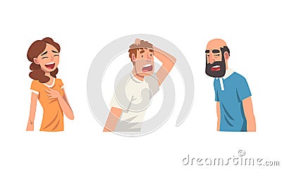 Man and Woman Having Different Facial Expression and Feeling Vector Set Vector Illustration
