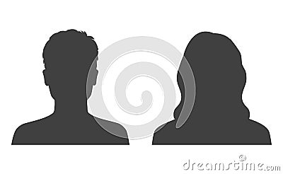 Man and woman head icon silhouette. Male and female avatar profile, face silhouette sign â€“ vector Vector Illustration