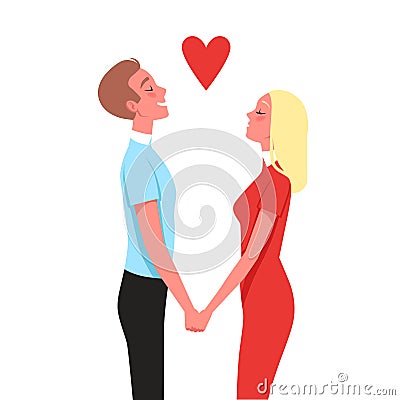 Man and woman hold hands and think of love. Vector illustration. Vector Illustration